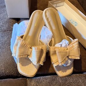 Chic Beige Bow Slide Sandals